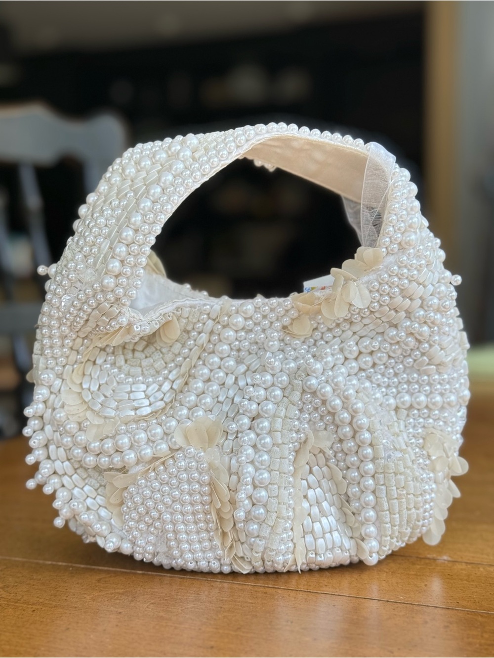 Pearl-Embellished Ivory Shoulder Bag